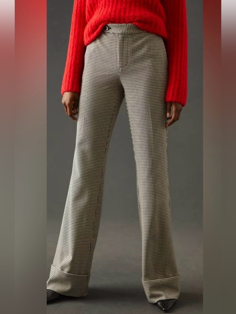 NWT Anthropologie by Maeve Low-Slung Flared Trousers in Houndstooth size 10